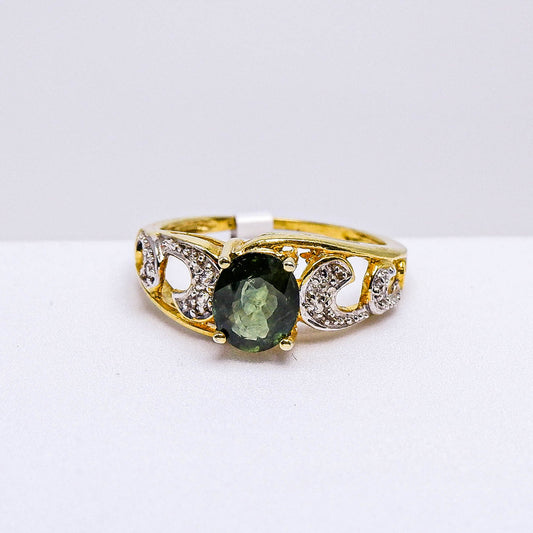 แหวนเงินแท้ 925 ฝังพลอย เขียวส่อง (green Sapphire) + เซอร์คอน (Zircon)