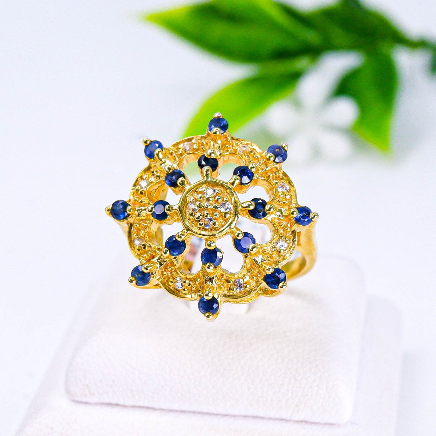 แหวนเงินแท้ 925 ฝังพลอย ไพลิน (Blue Sapphire) + โทพาส (Topaz)