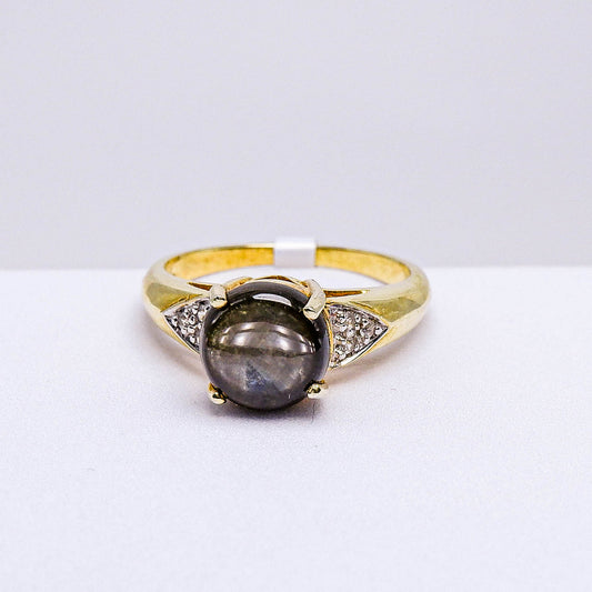 แหวนเงินแท้ 925 ฝังพลอย สตาร์บางกะจะ (Black Star Sapphire) + เซอร์คอน (Zircon)