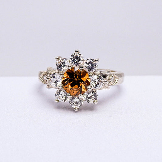แหวนเงินแท้ 925 ฝังพลอย เพทาย (ดิบ) (Unheated Zircon) + เซอร์คอน (Zircon)