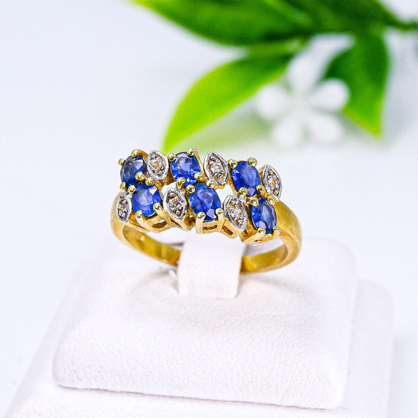 แหวนเงินแท้ 925 ฝังพลอย ไพลิน (Blue Sapphire) + ไวท์โทพาส (whitetopaz)