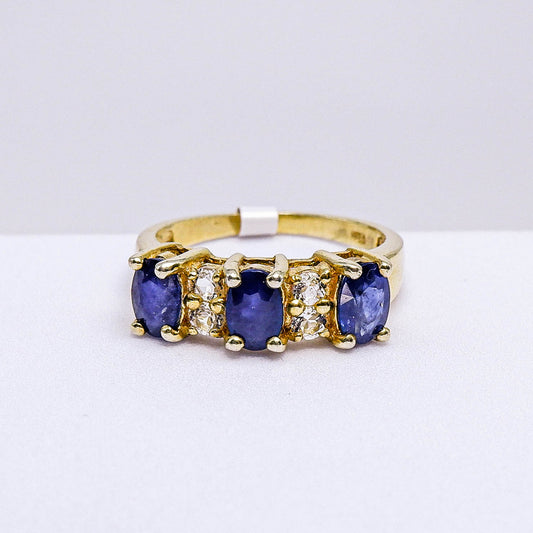 แหวนเงินแท้ 925 ฝังพลอย ไพลิน (Blue Sapphire) + ไวท์โทพาส (whitetopaz)