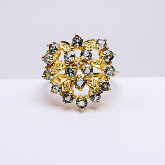 แหวนเงินแท้ 925 ฝังพลอย แซฟไฟร์ (Sapphire) + ไวท์โทพาส (whitetopaz)