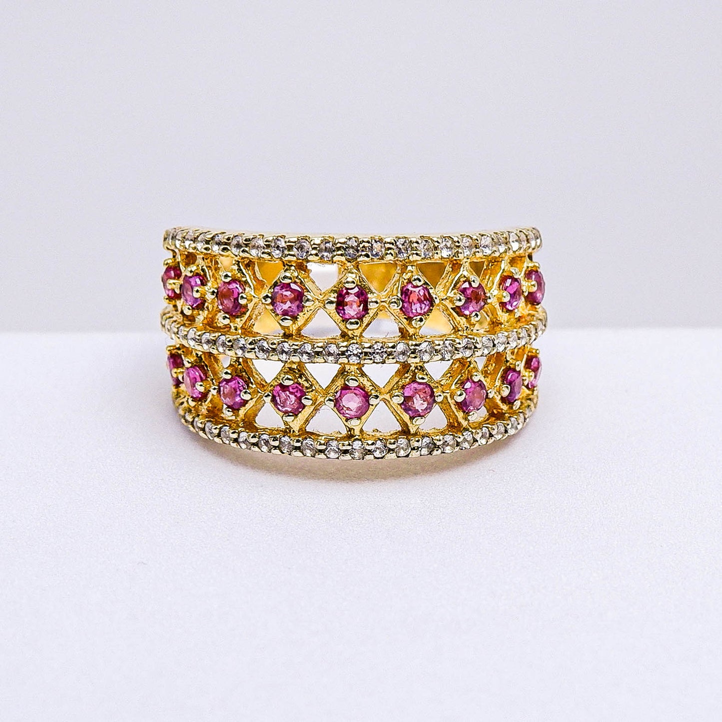 แหวนเงินแท้ 925 ฝังพลอย ทับทิมไทย (Siam Ruby) + ไวท์โทพาส (whitetopaz)