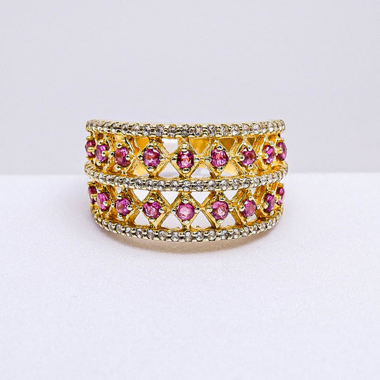 แหวนเงินแท้ 925 ฝังพลอย ทับทิมไทย (Siam Ruby) + ไวท์โทพาส (whitetopaz)