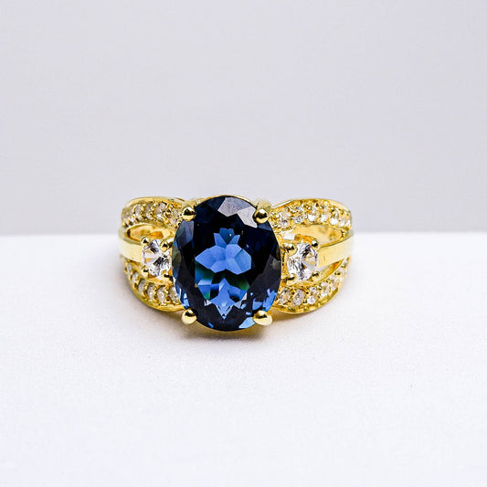 แหวนเงินแท้ 925 ฝังพลอย ลอนดอนบลู (London Blue) + เซอร์คอน (Zircon)