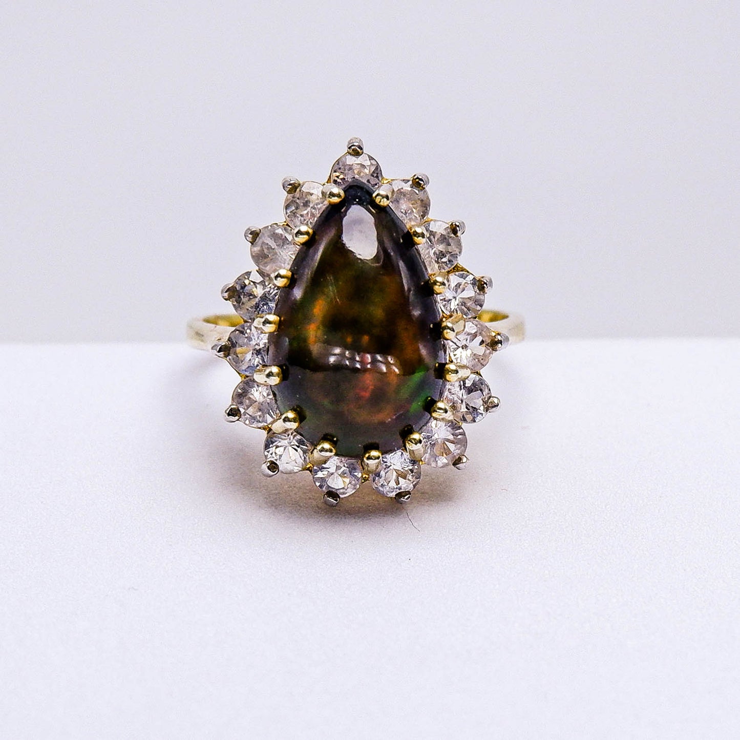 แหวนเงินแท้ 925 ฝังพลอย แบล็คโอปอล (Black Opal) + เซอร์คอน (Zircon)