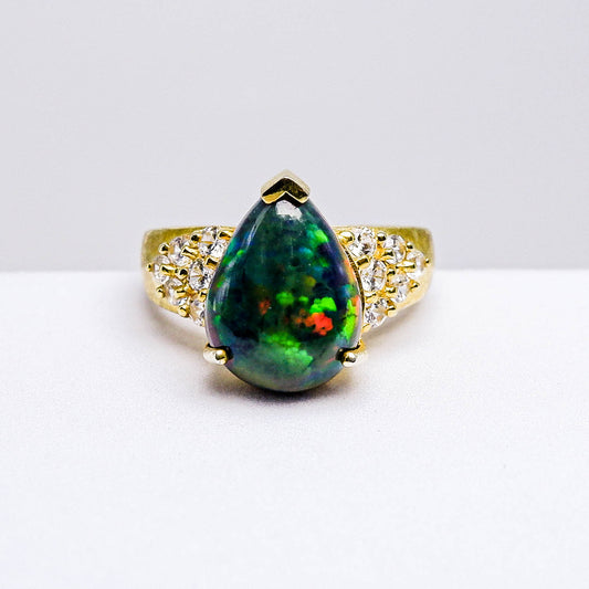 แหวนเงินแท้ 925 ฝังพลอย โอปอล (Opal) + เซอร์คอน (Zircon)