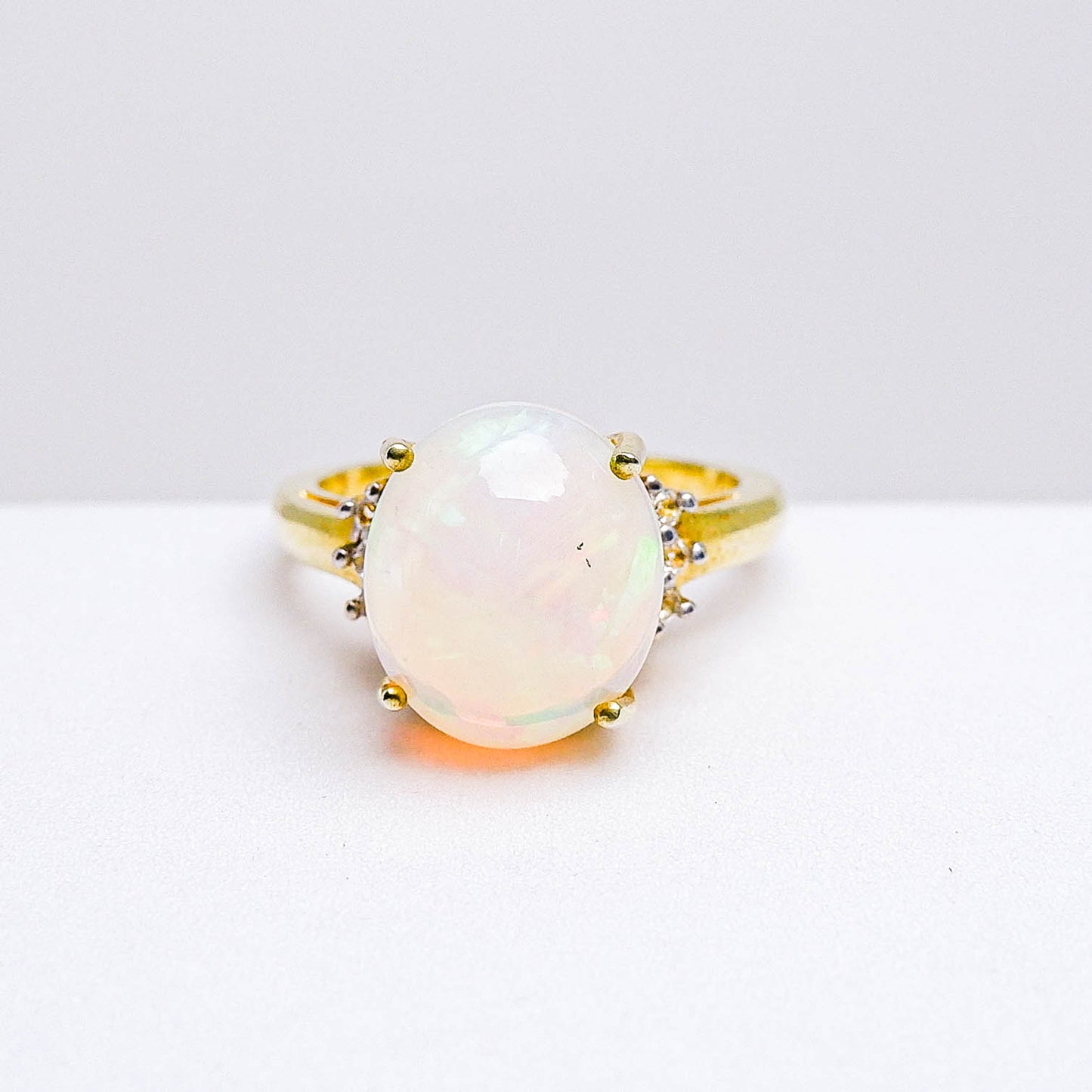 แหวนเงินแท้ 925 ฝังพลอย โอปอล (Opal) + ไวท์โทพาส (whitetopaz)