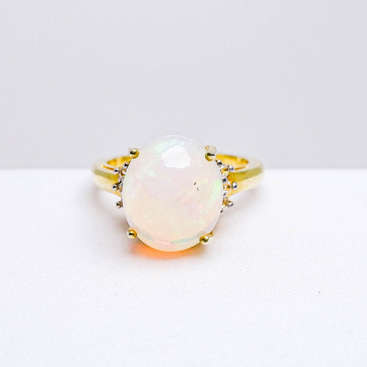 แหวนเงินแท้ 925 ฝังพลอย โอปอล (Opal) + ไวท์โทพาส (whitetopaz)