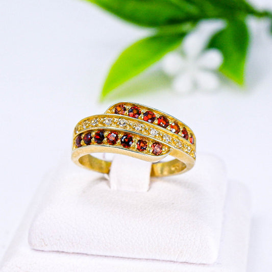 แหวนเงินแท้ 925 ฝังพลอย โกเมน (Garnet) + ไวท์โทพาส (whitetopaz)