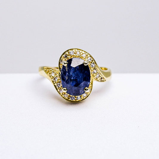 แหวนเงินแท้ 925 ฝังพลอย ไพลิน (Blue Sapphire) + ไวท์แซฟไฟร์ (White Sapphire)