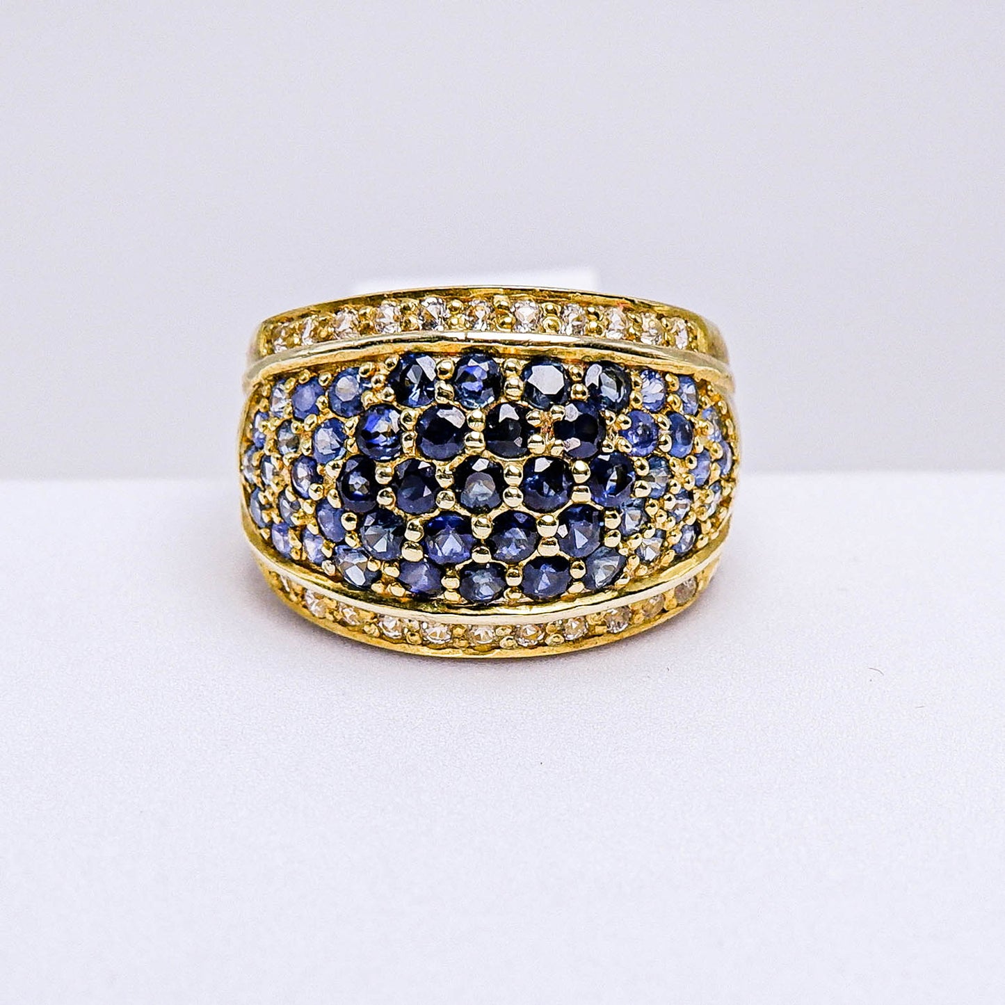 แหวนเงินแท้ 925 ฝังพลอย ไพลิน (Blue Sapphire) + ไวท์โทพาส (whitetopaz)