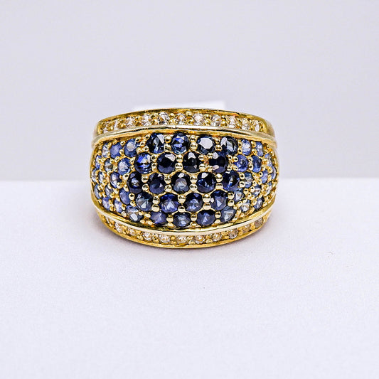 แหวนเงินแท้ 925 ฝังพลอย ไพลิน (Blue Sapphire) + ไวท์โทพาส (whitetopaz)