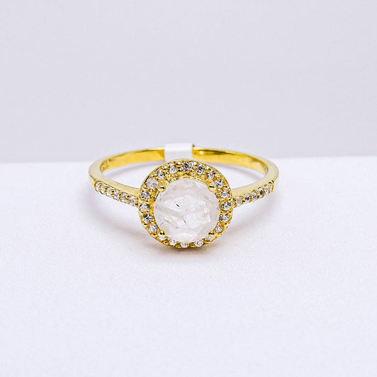 แหวนเงินแท้ 925 ฝังพลอย มูนสโตน (Moonstone) + เซอร์คอน (Zircon)