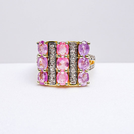 แหวนเงินแท้ 925 ฝังพลอย ทับทิมเวียดนาม (Vietnamese Ruby) + ไวท์โทพาส (whitetopaz)