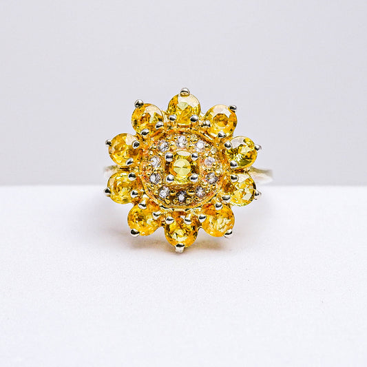 แหวนเงินแท้ 925 ฝังพลอย บุษราคัม (Yellow Sapphire) + ไวท์โทพาส (whitetopaz)