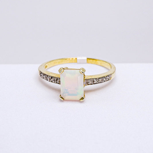 แหวนเงินแท้ 925 ฝังพลอย โอปอล (Opal) + เซอร์คอน (Zircon)