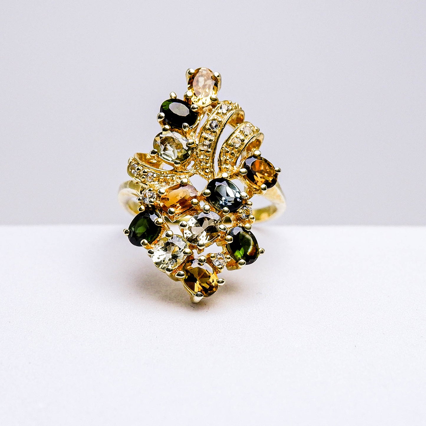 แหวนเงินแท้ 925 ฝังพลอย ทัวร์มาลีน (Tourmaline) + ไวท์โทพาส (whitetopaz)