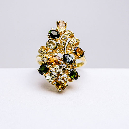 แหวนเงินแท้ 925 ฝังพลอย ทัวร์มาลีน (Tourmaline) + ไวท์โทพาส (whitetopaz)