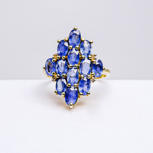 แหวนเงินแท้ 925 ฝังพลอย ไพลิน (Blue Sapphire) + ไวท์โทพาส (whitetopaz)