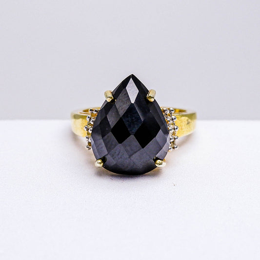 แหวนเงินแท้ 925 ฝังพลอย นิล (Black Spinel) + ไวท์โทพาส (whitetopaz)