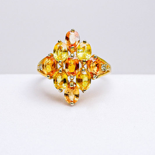 แหวนเงินแท้ 925 ฝังพลอย บุษราคัมบางกะจะ (Yellow Sapphire) + แฟนซีแซฟไฟร์  (Fancy Sapphire)