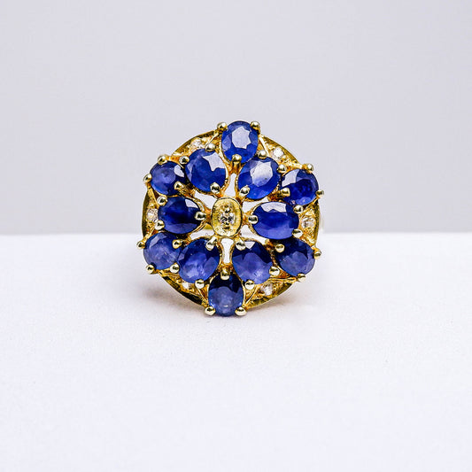 แหวนเงินแท้ 925 ฝังพลอย ไพลิน (Blue Sapphire) + เซอร์คอน (Zircon)