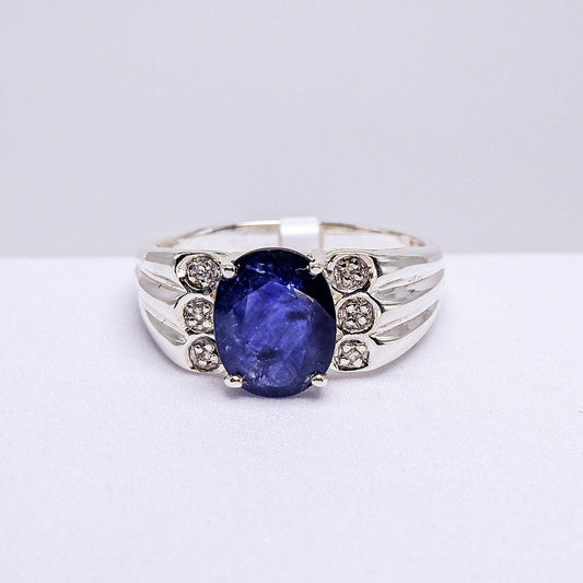แหวนเงินแท้ 925 ฝังพลอย ไพลิน (Blue Sapphire) + ไวท์แซฟไฟร์ (White Sapphire)