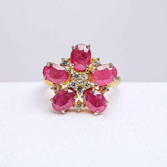 แหวนเงินแท้ 925 ฝังพลอย ทับทิมมาดา (Madagascar Ruby) + เซอร์คอน (Zircon)