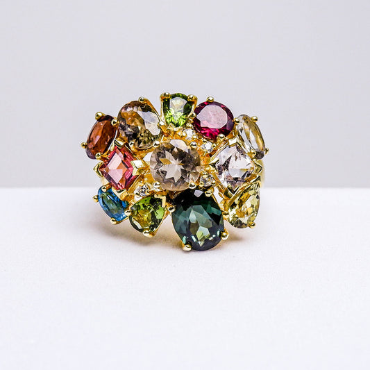 แหวนเงินแท้ 925 ฝังพลอย ทัวร์มาลีน (Tourmaline) + เซอร์คอน (Zircon)