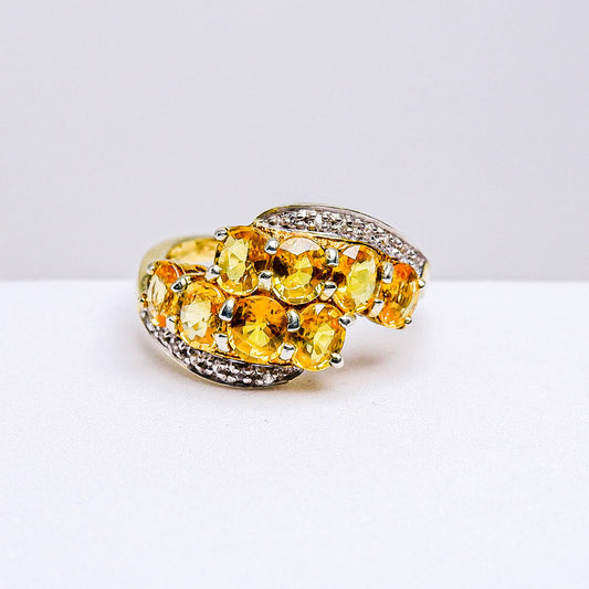 แหวนเงินแท้ 925 ฝังพลอย บุษราคัมบางกะจะ (Yellow Sapphire) + เซอร์คอน (Zircon)