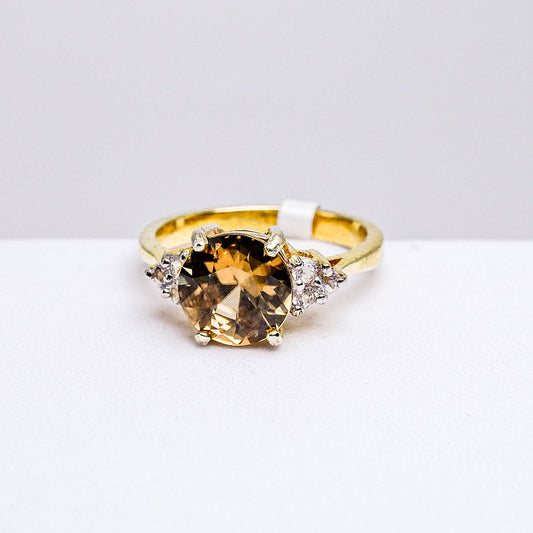 แหวนเงินแท้ 925 ฝังพลอย เพทาย (ดิบ) (Unheated Zircon) + เซอร์คอน (Zircon)