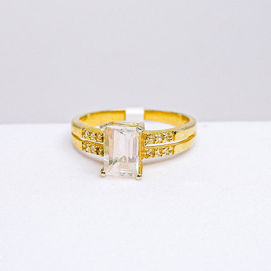 แหวนเงินแท้ 925 ฝังพลอย เรนโบว์มูนสโตน (Rainbow Moonstone) + ไวท์โทพาส (whitetopaz)