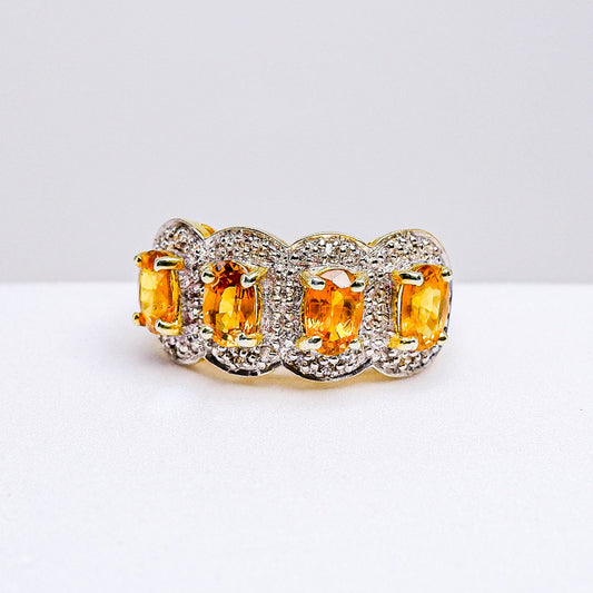 แหวนเงินแท้ 925 ฝังพลอย บุษราคัม (Yellow Sapphire) + เซอร์คอน (Zircon)