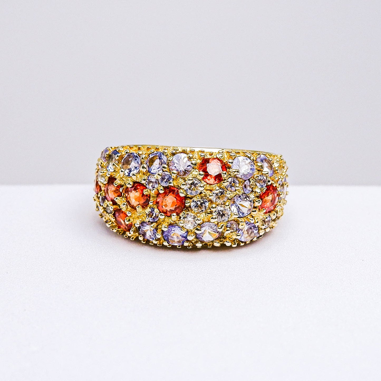 แหวนเงินแท้ 925 ฝังพลอย ออเรนจ์แซฟไฟร์ (Orange Sapphire) + แทนซาไนท์ (Tanzanite) + เซอร์คอน (Zircon)