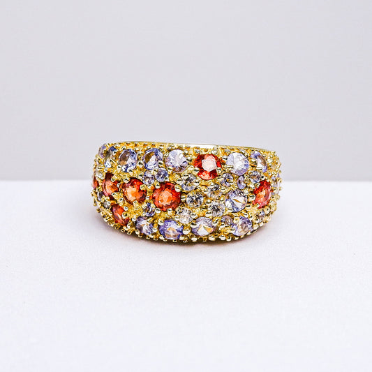 แหวนเงินแท้ 925 ฝังพลอย ออเรนจ์แซฟไฟร์ (Orange Sapphire) + แทนซาไนท์ (Tanzanite) + เซอร์คอน (Zircon)