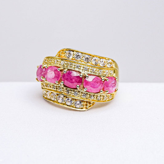 แหวนเงินแท้ 925 ฝังพลอย ทับทิมมาดา (Madagascar Ruby) + เซอร์คอน (Zircon)