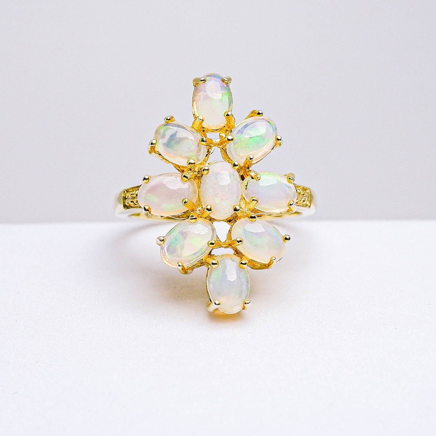แหวนเงินแท้ 925 ฝังพลอย โอปอล (Opal) + เซอร์คอน (Zircon)