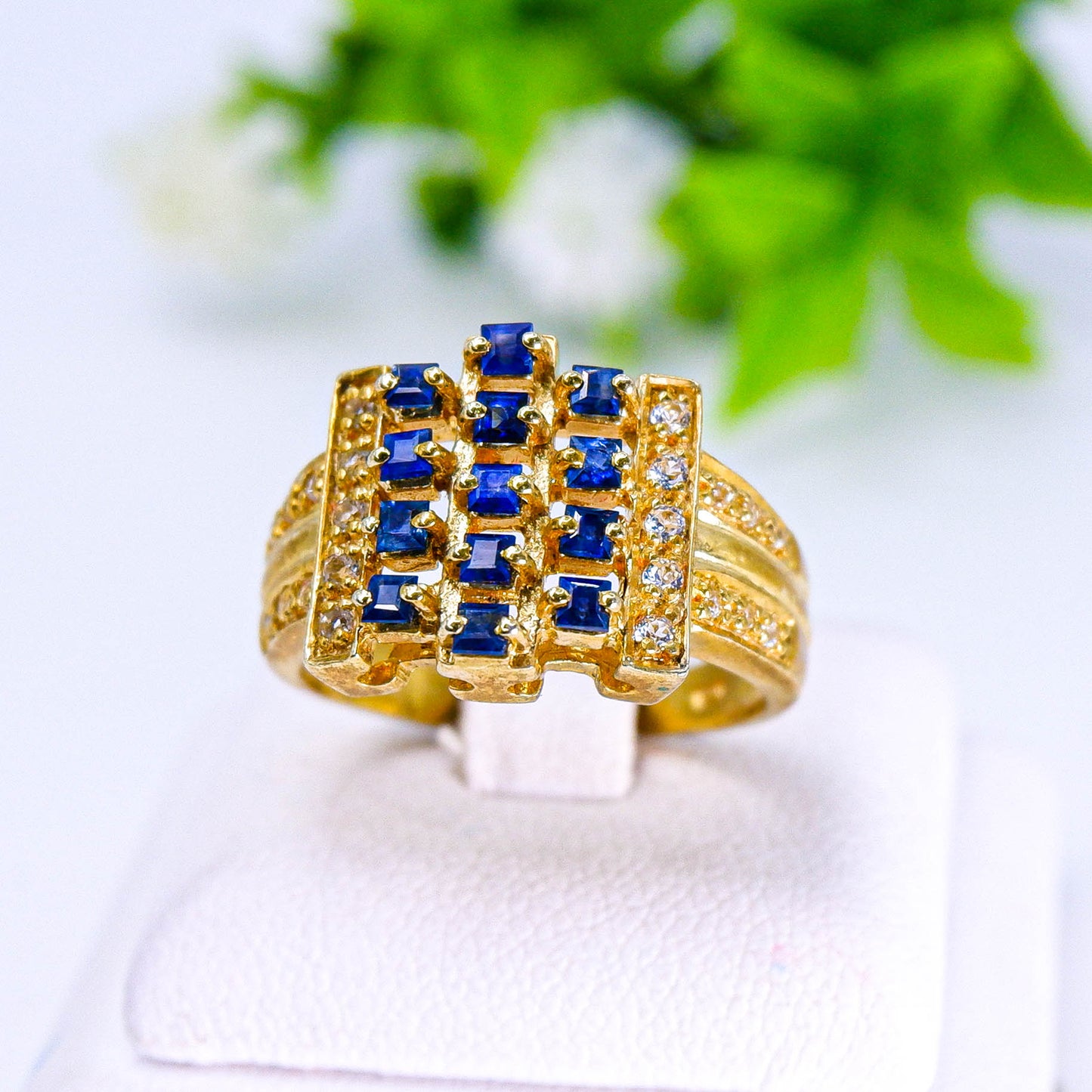 แหวนเงินแท้ 925 ฝังพลอย ไพลิน (Blue Sapphire) + ไวท์โทพาส (whitetopaz)
