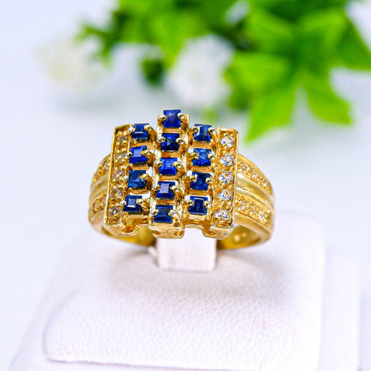แหวนเงินแท้ 925 ฝังพลอย ไพลิน (Blue Sapphire) + ไวท์โทพาส (whitetopaz)