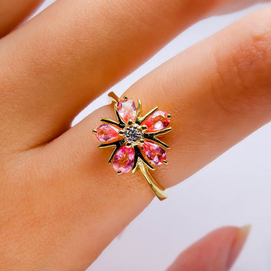 แหวนทอง9K ฝังพลอย พัดพารัดชา (padparadscha) + เพชร (Diamond)