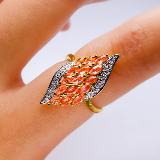 แหวนทอง9K ฝังพลอย พัดพารัดชา (padparadscha) + เพชร (Diamond)