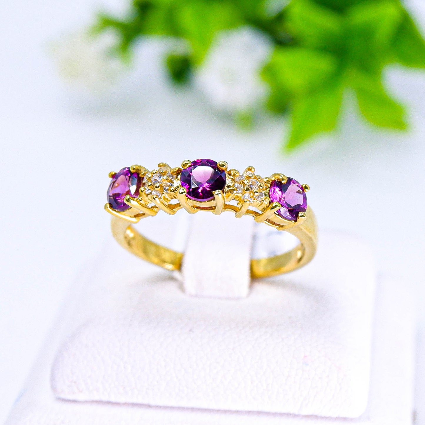 แหวนเงินแท้ 925 ฝังพลอย โรโดไลท์ (Rhodolite) + เซอร์คอน (Zircon)