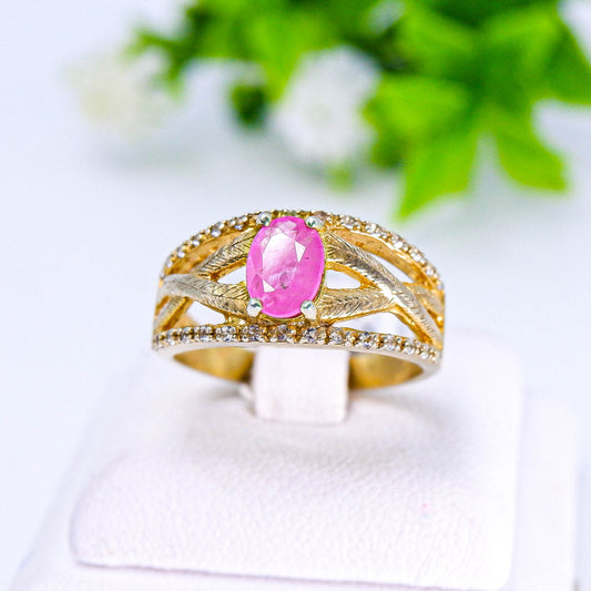 แหวนเงินแท้ 925 ฝังพลอย พิงค์แซฟไฟร์เวียดนาม (Pink Sapphire Vietnamese) + ไวท์โทพาส (whitetopaz)