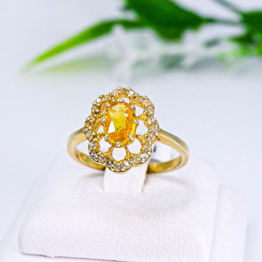 แหวนเงินแท้ 925 ฝังพลอย บุษราคัม (Yellow Sapphire) + เซอร์คอน (Zircon)