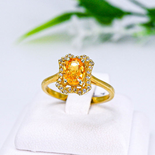 แหวนเงินแท้ 925 ฝังพลอย สเปซซาไทต์ (Spessartite Garnet) + เซอร์คอน (Zircon)