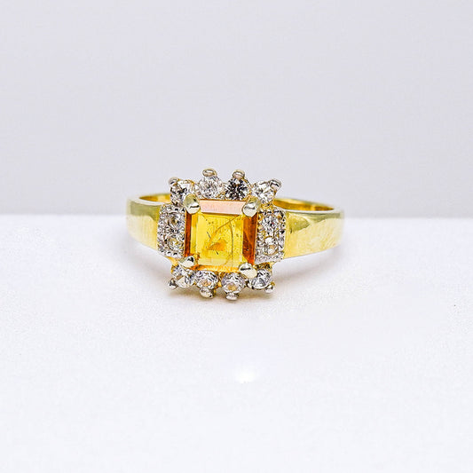 แหวนเงินแท้ 925 ฝังพลอย บุษราคัม (Yellow Sapphire) + เซอร์คอน (Zircon)
