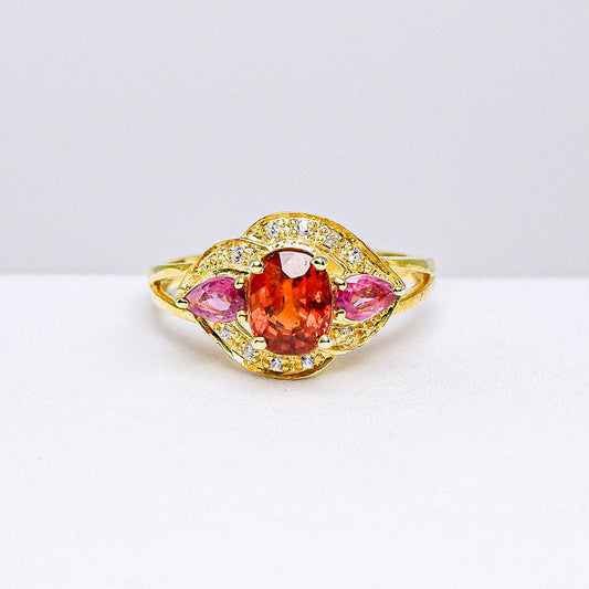 แหวนเงินแท้ 925 ฝังพลอย สเปสซาไทท์(Spessartite Garnet)+แซฟไฟร์ไทย(Thai Sapphire)+เซอร์คอน(Zircon)