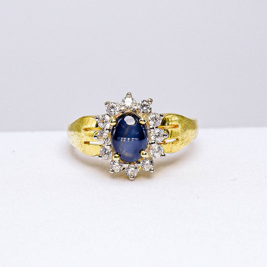 แหวนเงินแท้ 925 ฝังพลอย สตาร์บางกะจะ (ดิบ) (Black Star Sapphire)(Unheated) +เซอร์คอน(Zircon)